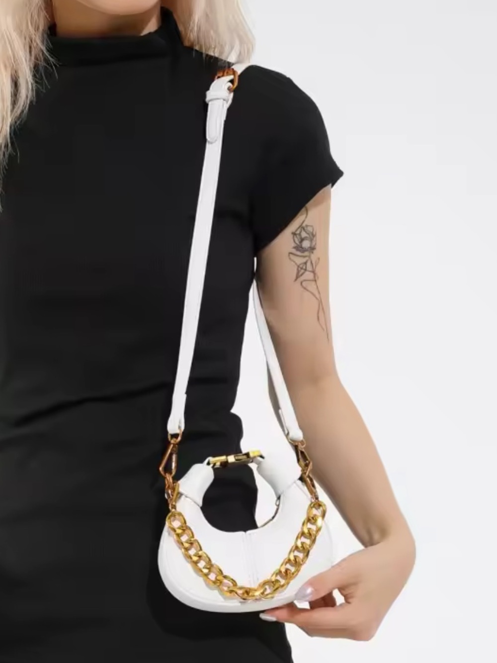 Kohl's White Crescent Crossbody with Gold Chain Accent